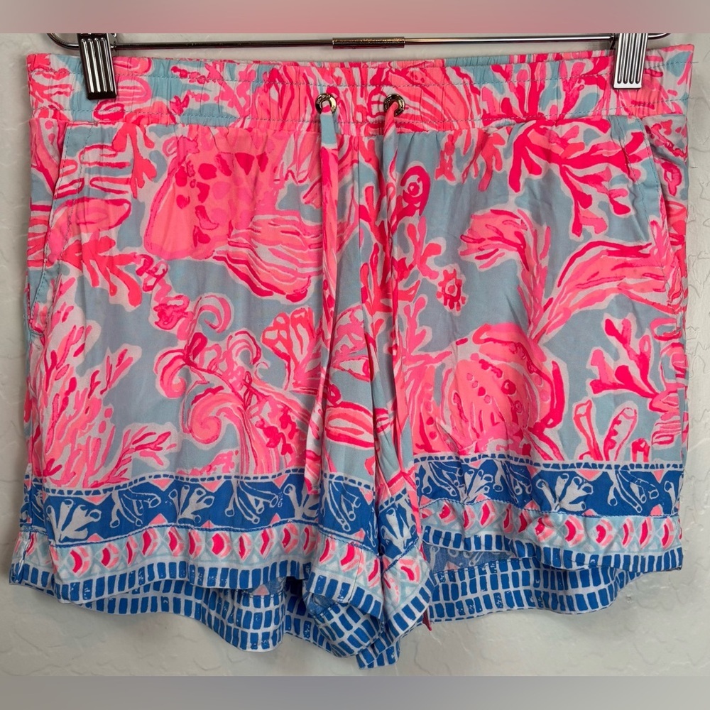 Lilly Pulitzer Ocean Jewel Coral Print Rayon‎ Shorts Pink Blue XS 1053